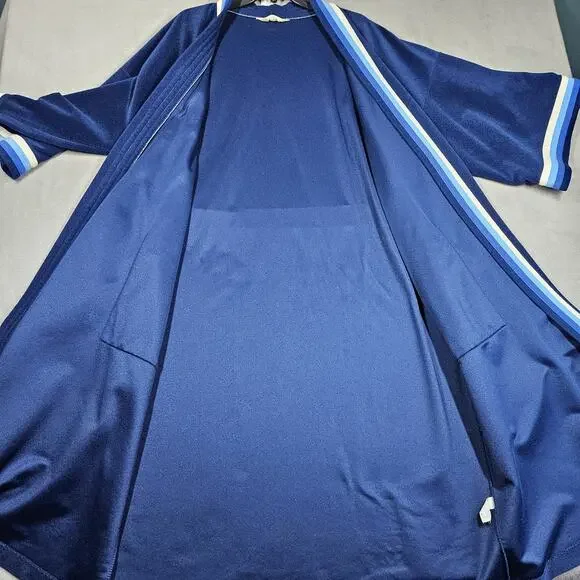 VTG Vanity Fair For Him Mens L-XL Robe Navy Blue Velour Calf Length Tie Belt USA - Picture 7 of 13